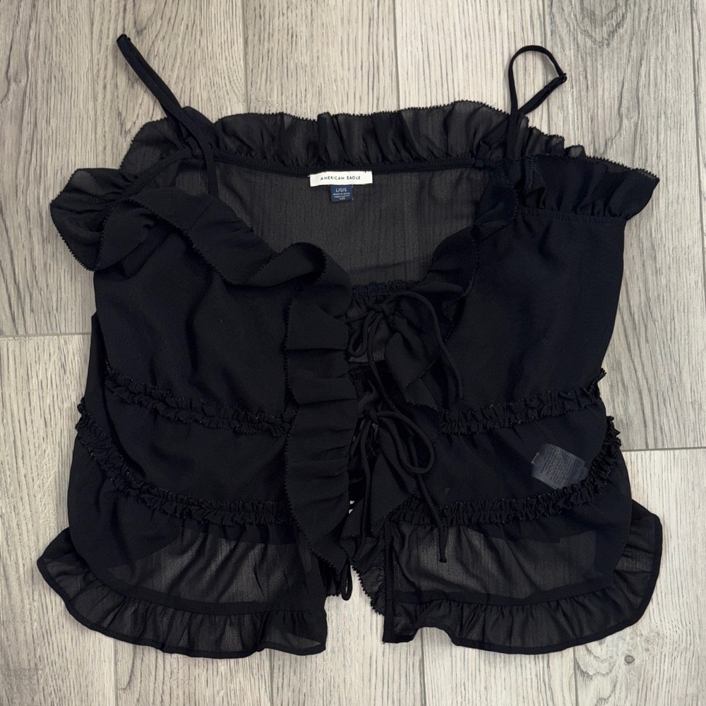 American Eagle Outfitters Black Ruffle Tie-Front Cami Top